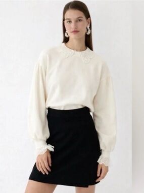 J.Crew Ivory Lace Collar Crewneck Sweatshirt